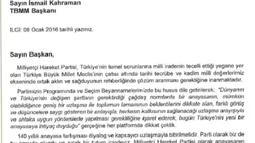 Bahçeli'den Meclis Başkanı Kahraman'a 'Yeni Anayasa' Mektubu