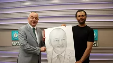 Başkan Ergün'e Sevgisini Tuvale Döktü
