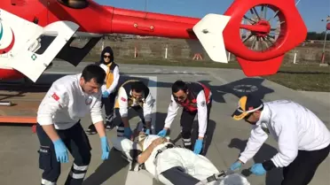 Göçük Altında Kalan İşçi, Ambulans Helikopter ile Hastaneye Kaldırıldı