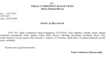 Tokat Merkezli 15 İlde Fetö Operasyonu