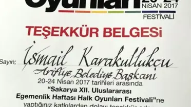 Ziya Cevherli'den Başkan Karakullukçu'ya Teşekkür Belgesi