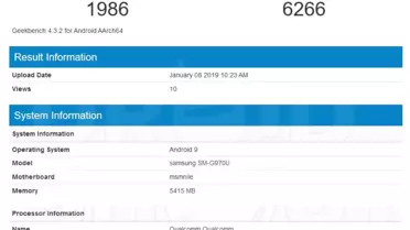 Samsung Galaxy S10 Sm-G970u, Snapdragon 855 ve 6gb Ram