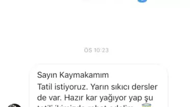 Öğrencilerden Kaymakam Kendüzler'e Tatil Mesajı