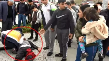 Sokak Ortasında Karısını Döven Cani Adamı Araya Girenler Bıçakladı!
