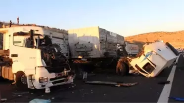 Küçükbaş yüklü TIR'a başka bir TIR çarptı, 3 kişi yaralandı, onlarca hayvan öldü