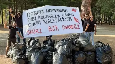 Piknikçiler kirletti 'Beşiktaşlı taraftarlar' temizledi