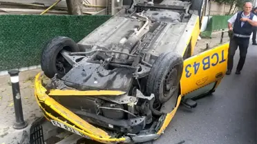 Ticari taksi takla attı: 2 yaralı