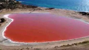 Kalp şeklindeki pembe gölde araştırma çalışmaları başladı