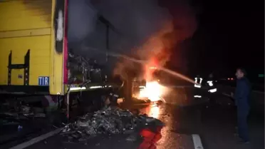 TIR'ın dorsesindeki tonlarca sucuk bağırsağı yandı