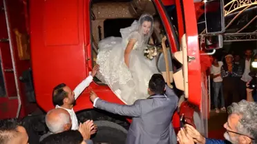 Gelin ve damada kamyon sürprizi