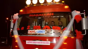 Gelin ve damada kamyon sürprizi