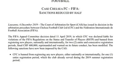 Chelsea'ye CAS'tan müjdeli haber