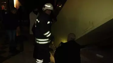 (Özel) 3 gün yürüyen merdiven altında mahsur kalan felçli kediyi itfaiye erleri kurtardı