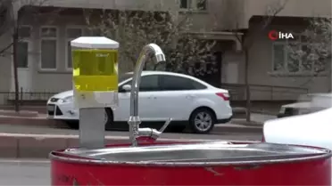 Kırşehirli esnaf, sokak ortasına dezenfekte istasyonu kurdu