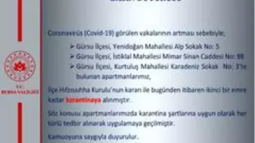 Bursa'da 3 apartman karantinada