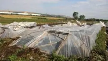 Hortumun vurduğu seralar drone ile görüntülendi