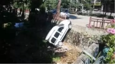 Park halindeki araç dereye uçtu