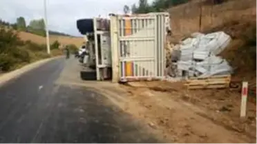 Bilecik'te fayans yüklü tır devrildi