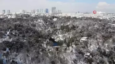 Yıldız Parkı'ndan masalsı kar manzaraları havadan görüntülendi