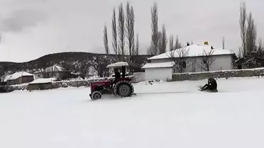 Traktör tekeri ile kayak keyfi