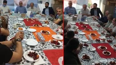 AK Parti'nin ilçe toplantısında skandal görüntü! Türk Bayrağı'nın üzerinde yemek yenildi