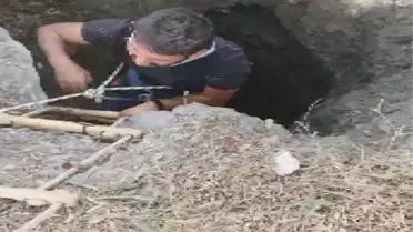 ARNAVUTKÖY'DE FOTOĞRAF ÇEKEYİM DERKEN DEFİNECİLERİN KAZDIĞI KUYUYA DÜŞTÜ