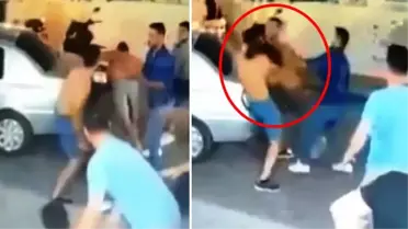 İzleyenler korkudan donup kaldı! Bebeğini arabaya bırakıp, kendisine uçan tekme atan kişiyi bıçakladı