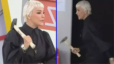 Camları kırdığı söylenen Deniz Akkaya, canlı yayına çekiçle çıktı