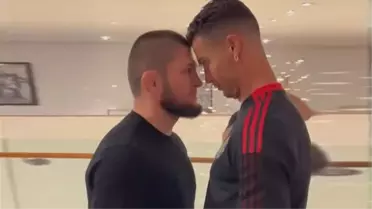İki efsane burun buruna geldi! Khabib ile Ronaldo'nun o anlarına yağmur gibi beğeni yağdı