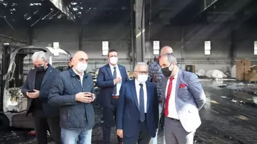 Başkan Büyükkılıç, yanan kağıt fabrikasında incelemelerde bulundu