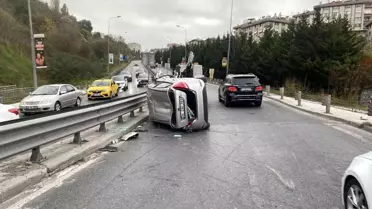 Ulus'ta takla atan sürücü burnu bile kanamadan kurtuldu