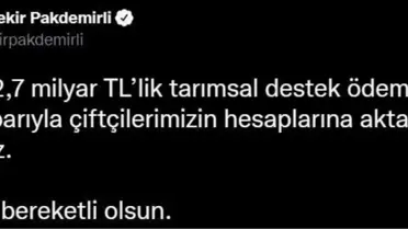 Bakan Pakdemirli: '2,7 milyar liralık tarımsal destek ödemesini çiftçilerimizin hesaplarına aktarmaya başlıyoruz'