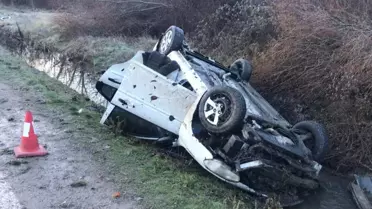 Samsun'da şarampole devrilen otomobildeki 2 kişi yaralandı