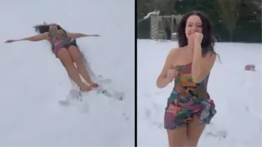 Kara kış Pelin Akil'e engel olamadı! Mayoyla kendisini karın içine bıraktı