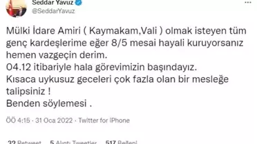 Vali Yavuz: 'Mesai hayali kuruyorsanız hemen vazgeçin derim'