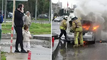Baba ve kızın halleri üzdü! Yanan otomobillerine çaresizce baktılar