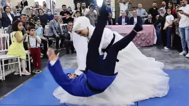 GELİN, NİKAHTA 'EVET' DEMEDEN ÖNCE KENDİSİ GİBİ JUDOCU DAMADI YERDEN YERE VURDU