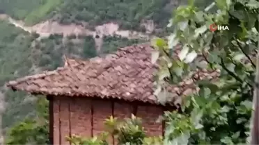 Artvin'de bir evin çatısına çıkan dağ keçisi böyle görüntülendi