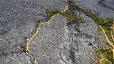 Marmaris'te orman yangının ilk başladığı bölge helikopter ile görüntülendi, manzara yürek parçaladı