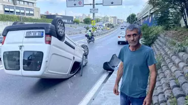 Takla atan araçtan burunları bile kanamadan çıktılar