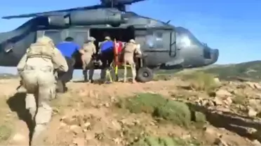 YAYLADA MİDE KANAMASI GEÇİREN GENÇ, JANDARMANIN HELİKOPTERİYLE HASTANEYE GÖTÜRÜLDÜ