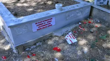 Aile mezarlığındaki Türk bayrağı motiflerini parçaladılar