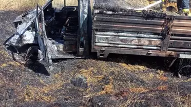 Sivas'ta saman yüklü kamyonetteki yangında 60 bin lira da kül oldu