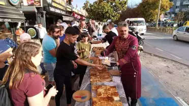 250 kiloluk 150 metre böreği üniversiteli öğrencilere ikram etti