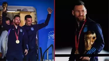 Dünya Kupası şampiyonu Arjantin, ülkesinde coşkuyla karşılandı! Uçaktan ilk inen isim Messi'den tarihe geçecek poz