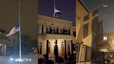 Türkiye'nin Prag Büyükelçiliğinde Türk bayrağı yarıya indirildi, karanfil bırakıldı