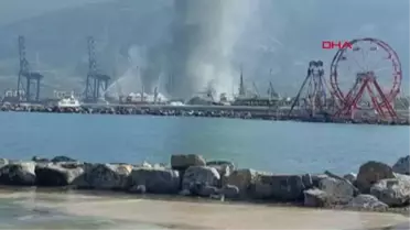 İSKENDERUN LİMANI'NDAKİ YANGINDA SOĞUTMA ÇALIŞMALARI DEVAM EDİYOR