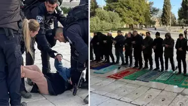 Gece yarısı Mescid-i Aksa'ya baskın yapan İsrail polisinden bir skandal daha! Namaz kılmak isteyen cemaate engel oldular