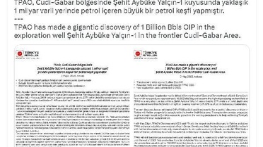 TPAO'dan Cudi-Gabar'da 1 Milyar Varil Petrol Keşfi Açıklaması