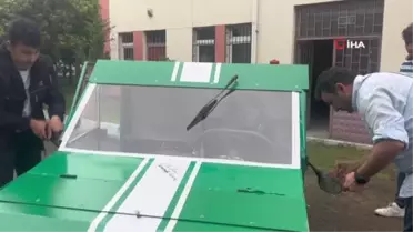 Giresun'da öğrencilerin yıl sonu sergisinde sergilenen elektrikli araç ilgi gördü